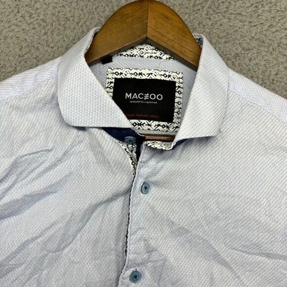 Maczoo Shirt Men's Extra Large Blue Italian Jacquard Cotton button Up Flip Cuffs - Picture 7 of 13